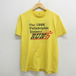 L★古着 スクリーンスターズ 半袖 ビンテージ Tシャツ メンズ 80年代 80s フィラデルフィア RUN クルーネック USA製 黄 イエロー 24apr17 中古