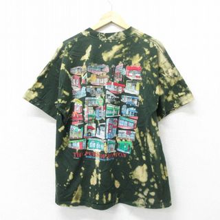 XL★古着 半袖 ビンテージ Tシャツ メンズ 90年代 90s パブ コットン クルーネック カナダ製 緑他 グリーン ブリーチ加工 24apr17 中古(Tシャツ/カットソー(半袖/袖なし))