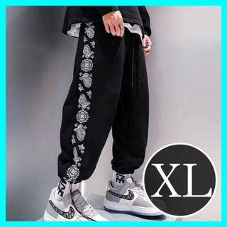 【大人気】パンツ　スウェットパンツ　ストリート　柄　黒　ＸＬ　オーバーサイズ(その他)