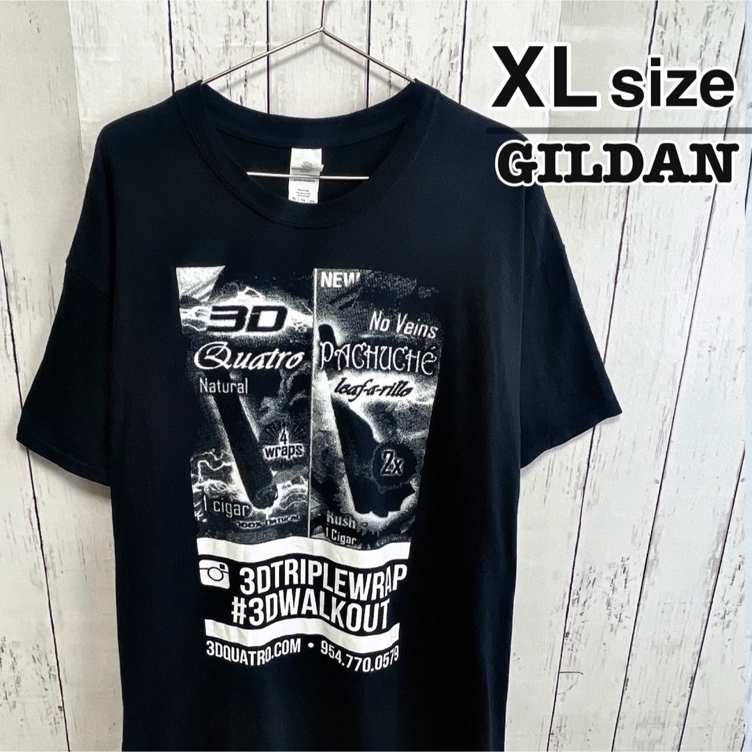 GILDAN(ギルタン)のUSA古着　GILDAN　Tシャツ　XL　ブラック　黒　ビッグプリント　コットン レディースのトップス(Tシャツ(半袖/袖なし))の商品写真