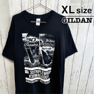 GILDAN - USA古着　GILDAN　Tシャツ　XL　ブラック　黒　ビッグプリント　コットン