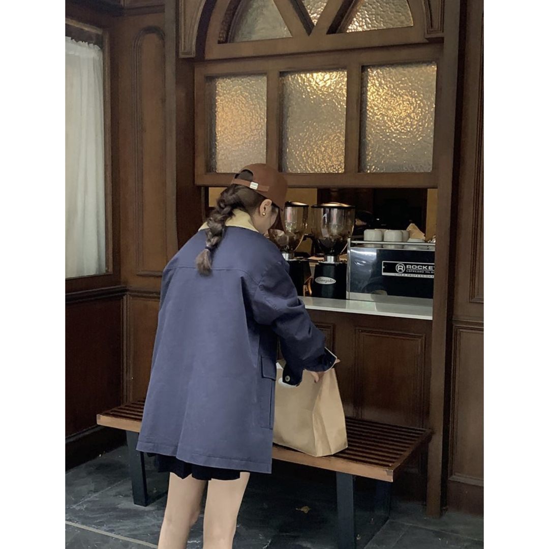丸襟切り替え ハンティングジャケット コート アウター ネイビー 丸襟切り替え ハンティングジャケット コート アウター ネイビー