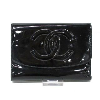 シャネル(CHANEL)のCHANEL(シャネル) 3つ折り財布 - 黒 エナメル（レザー）(財布)