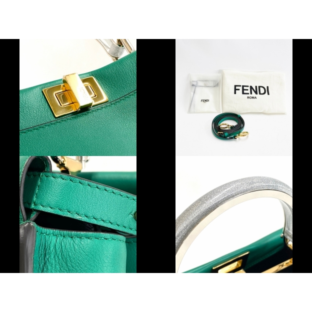 FENDI(フェンディ)のFENDI(フェンディ) ハンドバッグ美品  ピーカブー アイコニック ミニ 8BN316 グリーン×シルバー ピーカブーバーカスタム レザー レディースのバッグ(ハンドバッグ)の商品写真