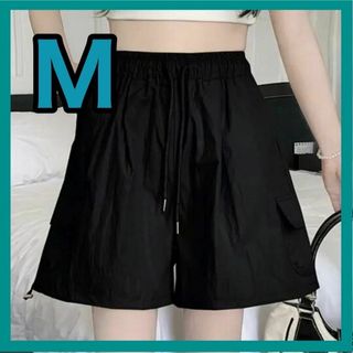 ショートパンツ バルーンパンツ 2way 着痩せ 可愛い 春夏 ブラック M(キュロット)