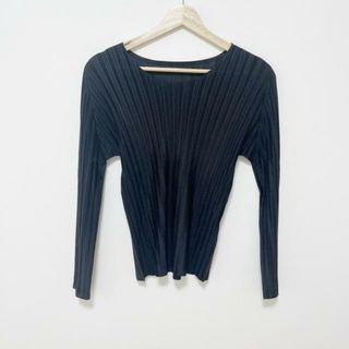 プリーツプリーズイッセイミヤケ(PLEATS PLEASE ISSEY MIYAKE)のPLEATS PLEASE(プリーツプリーズ) 長袖カットソー サイズ3 L レディース - 黒 クルーネック(カットソー(長袖/七分))