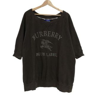 バーバリーブルーレーベル(BURBERRY BLUE LABEL)のBurberry Blue Label(バーバリーブルーレーベル) トレーナー サイズ38 M レディース - ダークブラウン×グレー 半袖/ロゴプリント/オーバーサイズ(トレーナー/スウェット)