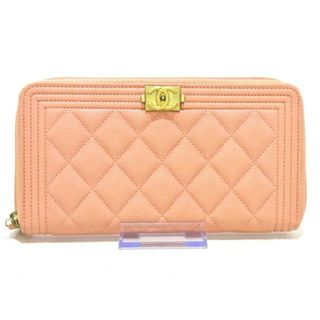 シャネル(CHANEL)のCHANEL(シャネル) 長財布 ボーイシャネル/マトラッセ ピンクベージュ ラウンドファスナー/ゴールド金具 ソフトキャビアスキン(財布)