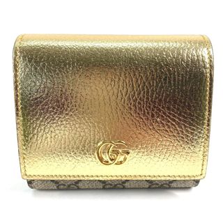 グッチ(Gucci)のグッチ GUCCI GGマーモント 598587 コンパクトウォレット 2つ折り財布 レザー ゴールド 美品(財布)