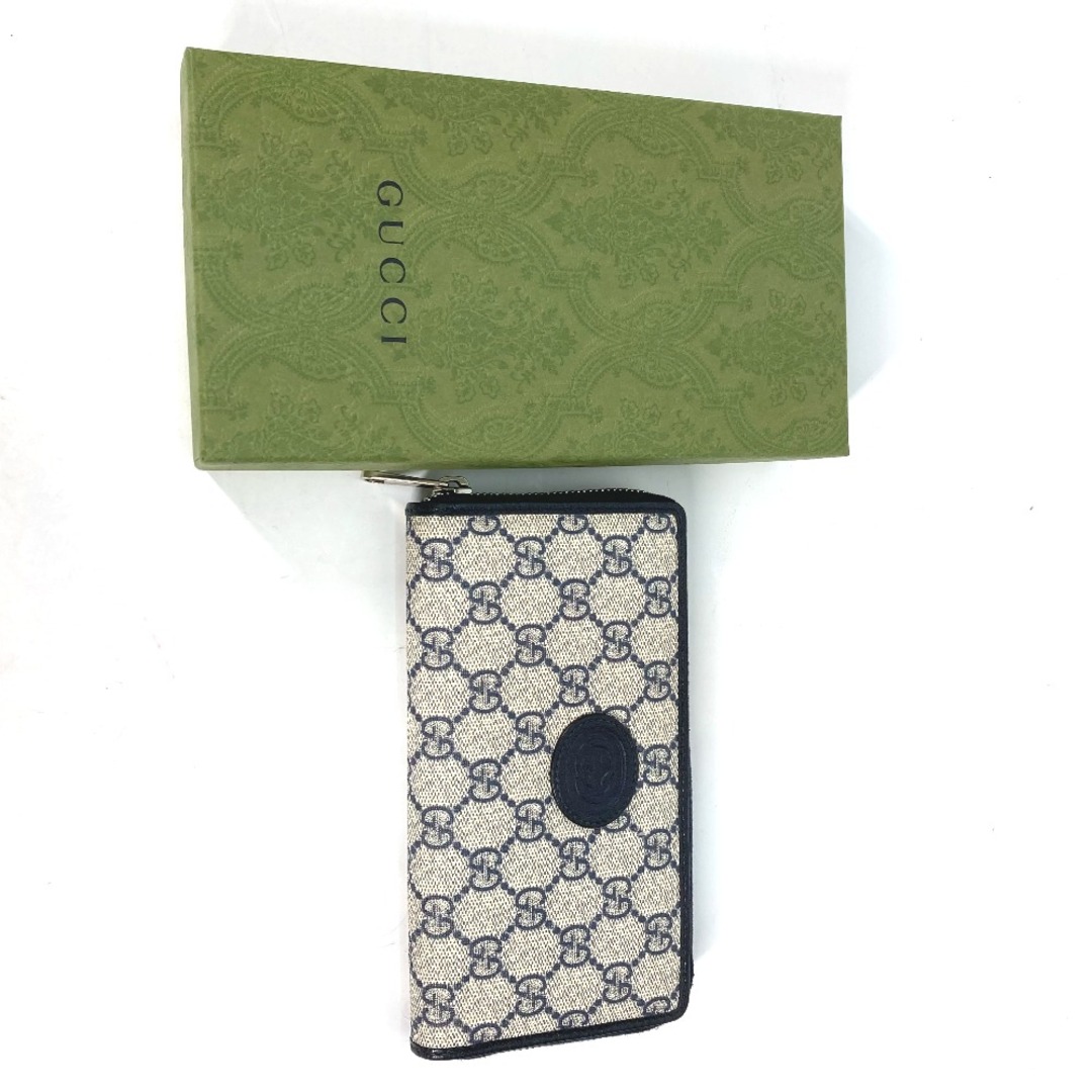 Gucci(グッチ)のグッチ GUCCI インターロッキングGジップアラウンドウォレット 673003 グッチシマ ラウンドファスナー 長財布 PVC/レザー ネイビー 美品 レディースのファッション小物(財布)の商品写真
