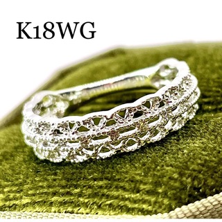 K18WG*12号*2.45g*透かしデザイン*ダイヤモンドリング(リング(指輪))