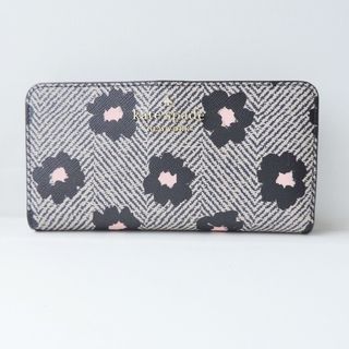 ケイトスペードニューヨーク(kate spade new york)のKate spade(ケイトスペード) 長財布美品  - K8202 ベージュ×黒×ピンク 花柄 PVC(塩化ビニール)(財布)