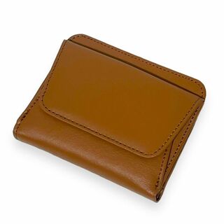 ✨美品✨ 牛革 二つ折り財布 レザー コンパクトウォレット ブラウン 491(財布)
