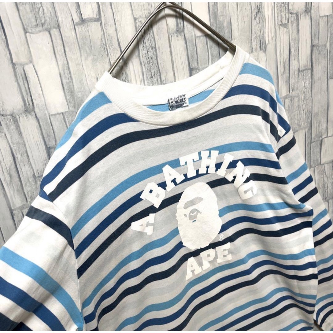 A BATHING APE(アベイシングエイプ)のアベイシングエイプ 長袖 ロンT ロングスリーブTシャツ ビッグロゴ ボーダーM レディースのトップス(シャツ/ブラウス(長袖/七分))の商品写真