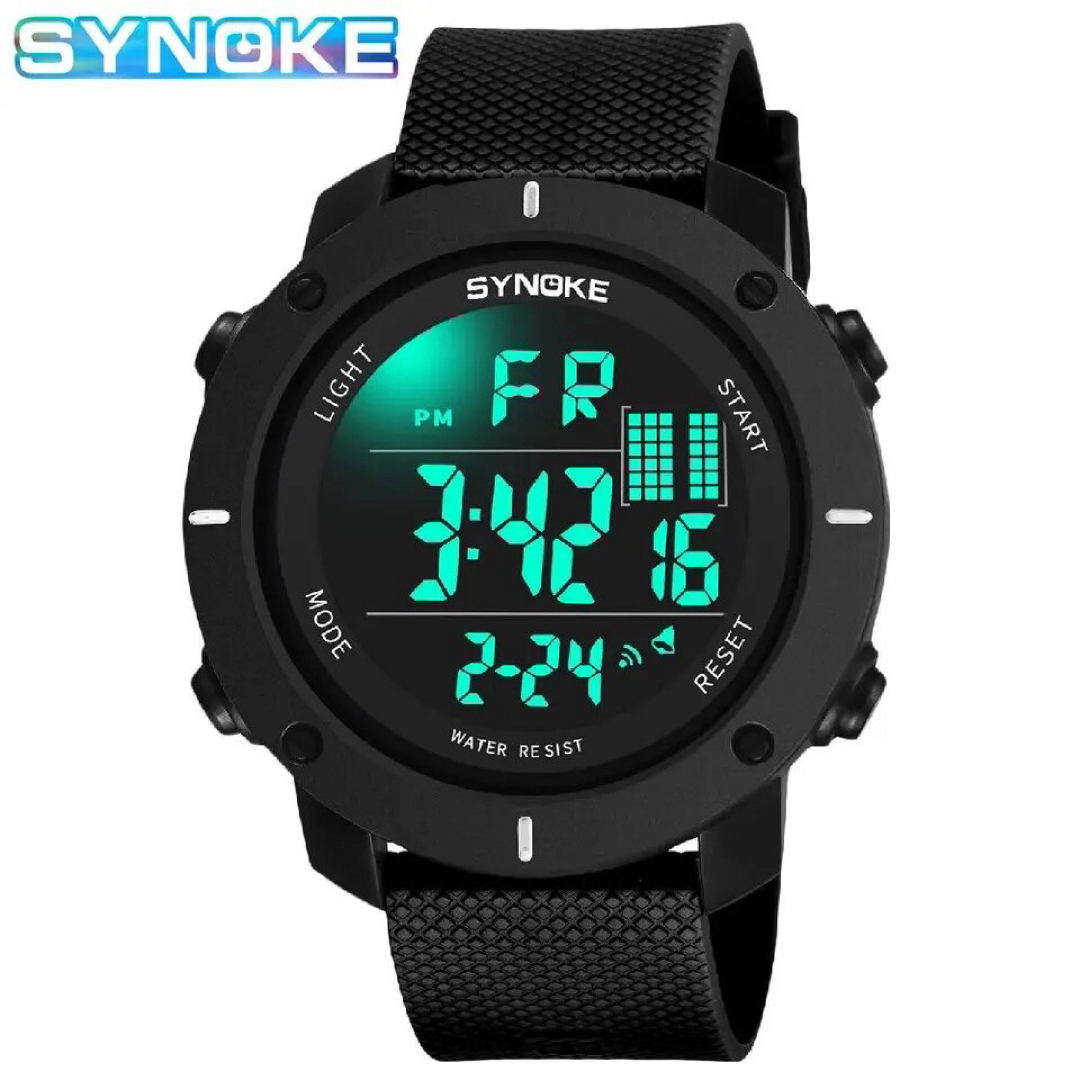 新品 SYNOKEスポーツデジタル ストップウォッチ メンズ腕時計 9658BK メンズの時計(腕時計(デジタル))の商品写真