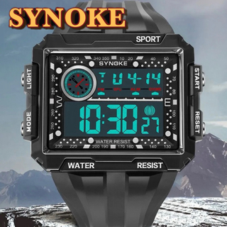 新品 SYNOKE ビッグフェイスデジタル メンズ腕時計 ブラック 9826(腕時計(デジタル))