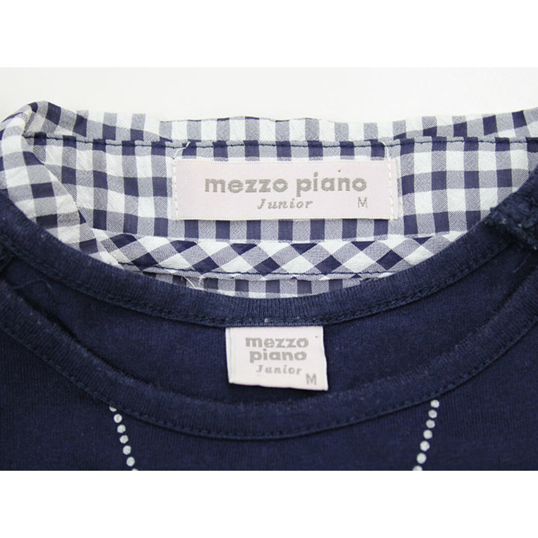 mezzo piano(メゾピアノ)の【夏物 新入荷!】▲メゾピアノ/mezzo piano▲150cm 半袖ブラウス＆ノースリーブワンピースセット 紺白チェック×濃紺【中古】子供服 キッズ kids ジュニア 女の子 夏 onepi 114042 キッズ/ベビー/マタニティのキッズ服女の子用(90cm~)(ワンピース)の商品写真