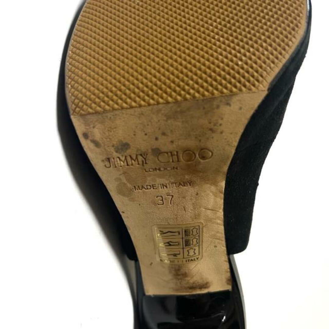 JIMMY CHOO(ジミーチュウ)のJIMMY CHOO(ジミーチュウ) サンダル 37 レディース - 黒 オープントゥ/アウトソール張替済 化学繊維×スエード レディースの靴/シューズ(サンダル)の商品写真