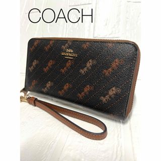 コーチ(COACH)のコーチ 長財布 ラウンドファスナー ウォレット 馬車 総柄 レザー(財布)