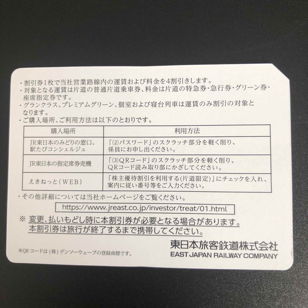 JR(ジェイアール)のJR東日本 株主優待割引券（4割引） チケットの優待券/割引券(その他)の商品写真