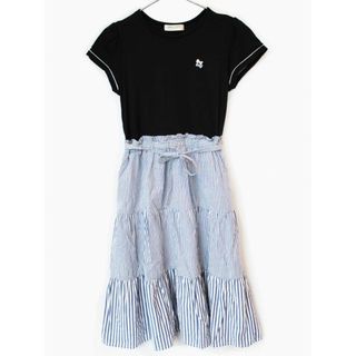 ポンポネット(pom ponette)の【夏物 新入荷!】[ポンポネット/pom ponette]150cm 半袖ワンピース 紺×白【中古】子供服 キッズ kids ジュニア 女の子 夏 onepi 214042(ワンピース)