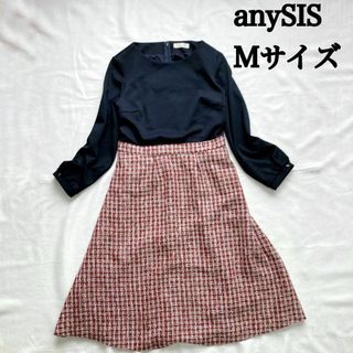 anySiS - anySIS ワンピース 切り替え ネイビー チェック 千鳥格子 Aライン M