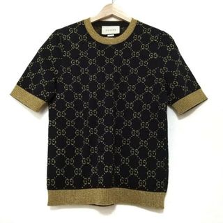 Gucci - GUCCI(グッチ) 半袖セーター サイズL レディース新品同様  GGコットンラメ ファブリック トップス 526759 黒×ゴールド クルーネック