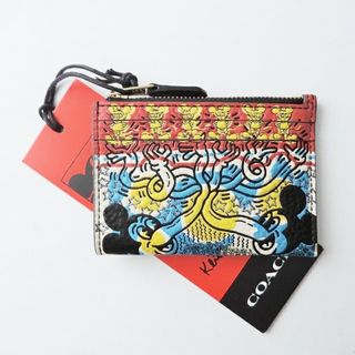 コーチ(COACH)のCOACH(コーチ) コインケース美品  - C7434 レッド×ブルー×マルチ キーリング付き/Disney、Keith Haringコラボ レザー(コインケース)