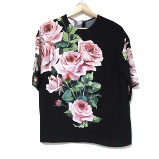 ドルチェアンドガッバーナ(DOLCE&GABBANA)のDOLCE&GABBANA(ドルチェアンドガッバーナ) 半袖カットソー サイズ38 S レディース美品  - 黒×ピンク×グリーン 花柄(カットソー(半袖/袖なし))