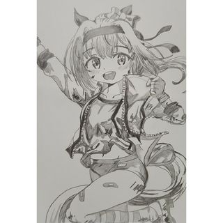 『ハルウララ』鉛筆画。手描きイラスト。ファンアート。ウマ娘。ハガキ。(アート/写真)