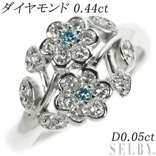 Pt900 ダイヤモンド トリートブルー リング 0.44ct D0.05ct フラワー(リング(指輪))