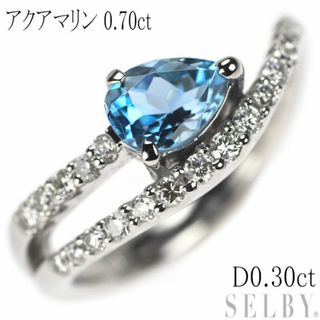 Pt900 ペアシェイプ アクアマリン ダイヤモンド リング 0.70ct D0.30ct(リング(指輪))