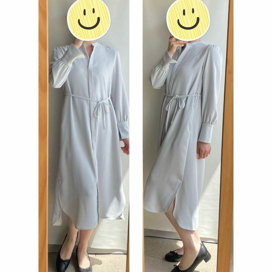 PLST(プラステ)の極美品✨プラステ　Lサイズ　ダブルジョーゼット　ボタンワンピース　アイスグレー レディースのワンピース(ロングワンピース/マキシワンピース)の商品写真