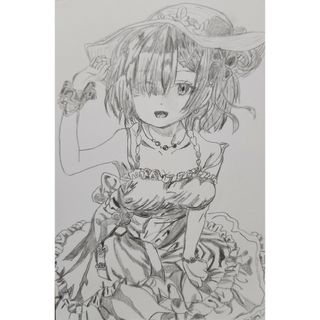 ファンアート。鉛筆画。手描きイラスト。ハガキ。女の子。(アート/写真)