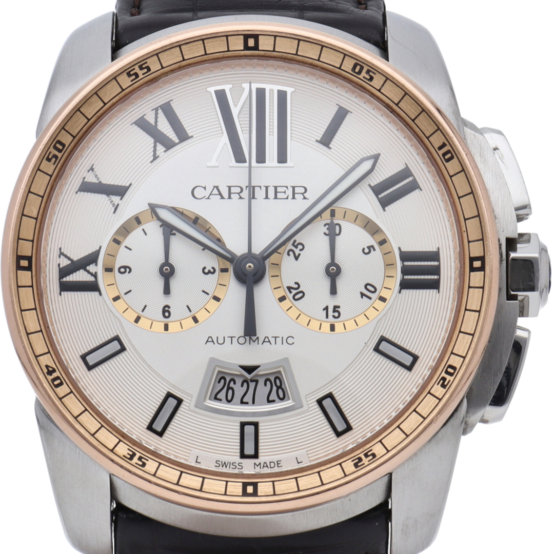 Cartier(カルティエ)のカルティエ カリブル ドゥ カルティエ クロノグラフ ウォッチ Calibre de Cartier Chronograph W7100043 K18PG/SS/革 メンズ時計 ホワイト 仕上げ済 美品 【中古】 メンズの時計(その他)の商品写真