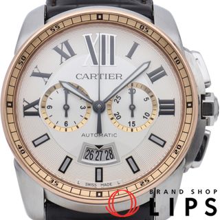 カルティエ(Cartier)のカルティエ カリブル ドゥ カルティエ クロノグラフ ウォッチ Calibre de Cartier Chronograph W7100043 K18PG/SS/革 メンズ時計 ホワイト 仕上げ済 美品 【中古】(その他)