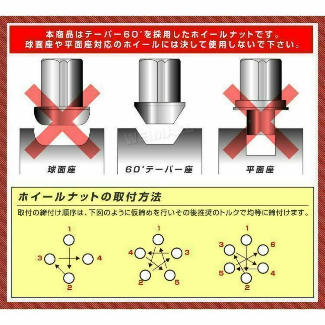 ホイールロックナット ブルー M12 P1.5mm スチール 7角 盗難防止 自動車/バイクの自動車(車外アクセサリ)の商品写真