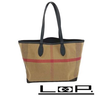 バーバリー(BURBERRY)の■美品■　バーバリー リバーシブル トート バッグ キャンバス チェック ブラック ブラウン 【130915】(トートバッグ)