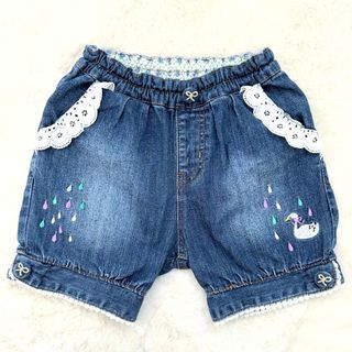 プチジャム 90 スカラップレースフリル付きデニムショートパンツ