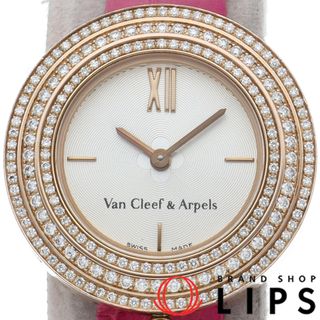 ヴァンクリーフアンドアーペル(Van Cleef & Arpels)のヴァン クリーフ & アーペル チャーム ミニ ウォッチ ダイヤベゼル 25mm Charm Mini Watch VCARO29700 箱 保証書 K18PG/革 レディース時計 シルバー 仕上げ済 美品 【中古】(腕時計)