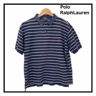 ポロラルフローレン(POLO RALPH LAUREN)の【90s】　ポロラルフローレン　ポロシャツ　ボーダー　半袖　ネイビー　メンズ　M(ポロシャツ)