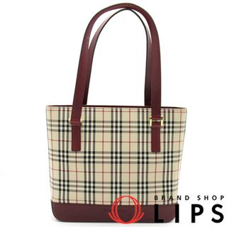 バーバリー(BURBERRY)のバーバリー ノバチェック トートバッグ  キャンバス/レザー レディーストートバッグ
 ベージュ/ボルドー【中古】(トートバッグ)