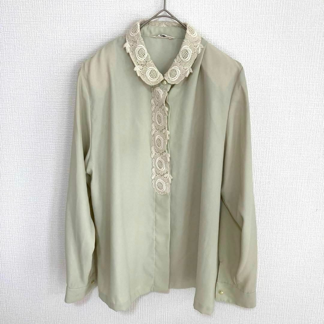 🌟Hana-no Blouse size82  レース ブラウス  薄グリーン レディースのトップス(シャツ/ブラウス(長袖/七分))の商品写真