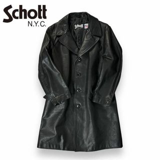 ショット(schott)の【希少品】Schott レザーロング コート ブラック 875 40 USA製(ステンカラーコート)