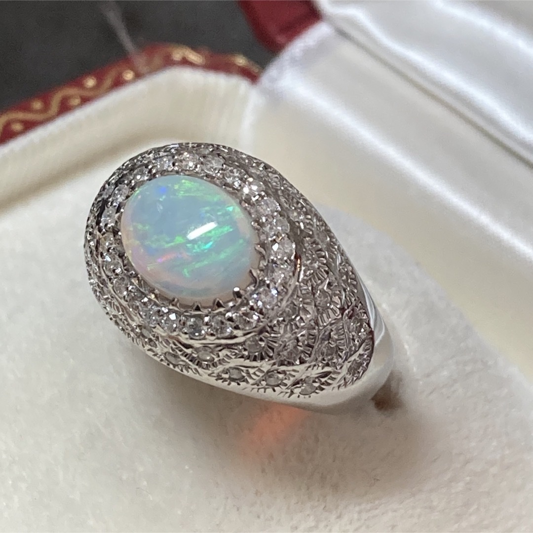 Pt900 1.0ct 素敵なデザインのオパール　ダイヤモンド　リング　指輪 レディースのアクセサリー(リング(指輪))の商品写真