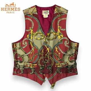 エルメス(Hermes)の【美品】エルメス ヴィンテージ シルク ベスト 馬具柄 ボルドー 52フランス製(ベスト)