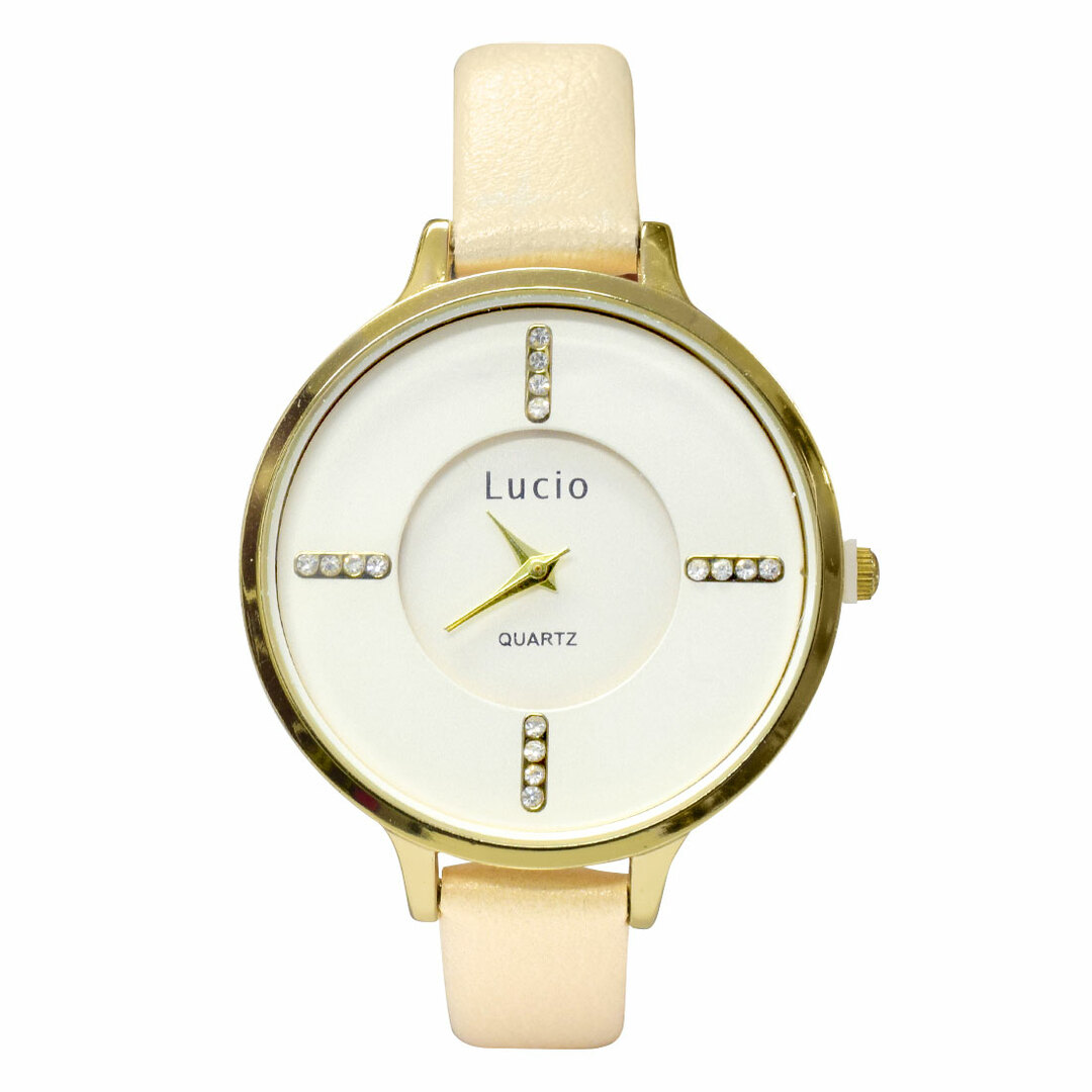 腕時計 レディース ラインストーン ラウンド レザー  ゴールド×ベージュ レディースのファッション小物(腕時計)の商品写真