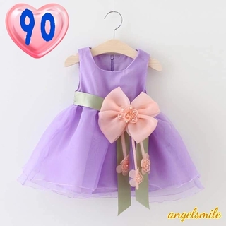 新品 90cm リボン ドレス 発表会 誕生会 結婚式 紫 フォーマル  キッズ(ドレス/フォーマル)