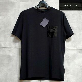 PRADA - 数回使用 タグ付  L プラダ 半袖 Tシャツ 黒 胸元 ポケット ワンポイント