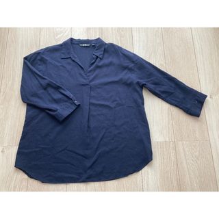 ユニクロ(UNIQLO)のUNIQLO レーヨンスキッパーブラウス　７分丈　ネイビー(シャツ/ブラウス(長袖/七分))